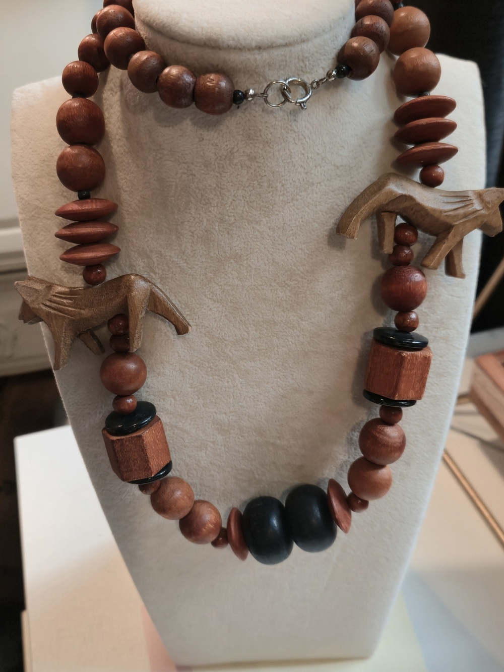 Wood Bead Statement Necklace - Brown and Black